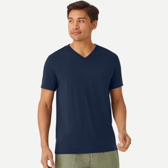 BOMBAS MENS MIDNIGHT NAVY BLUE V-NECK PIMA COTTON T-SHIRT SIZE XL - Picture 1 of 4